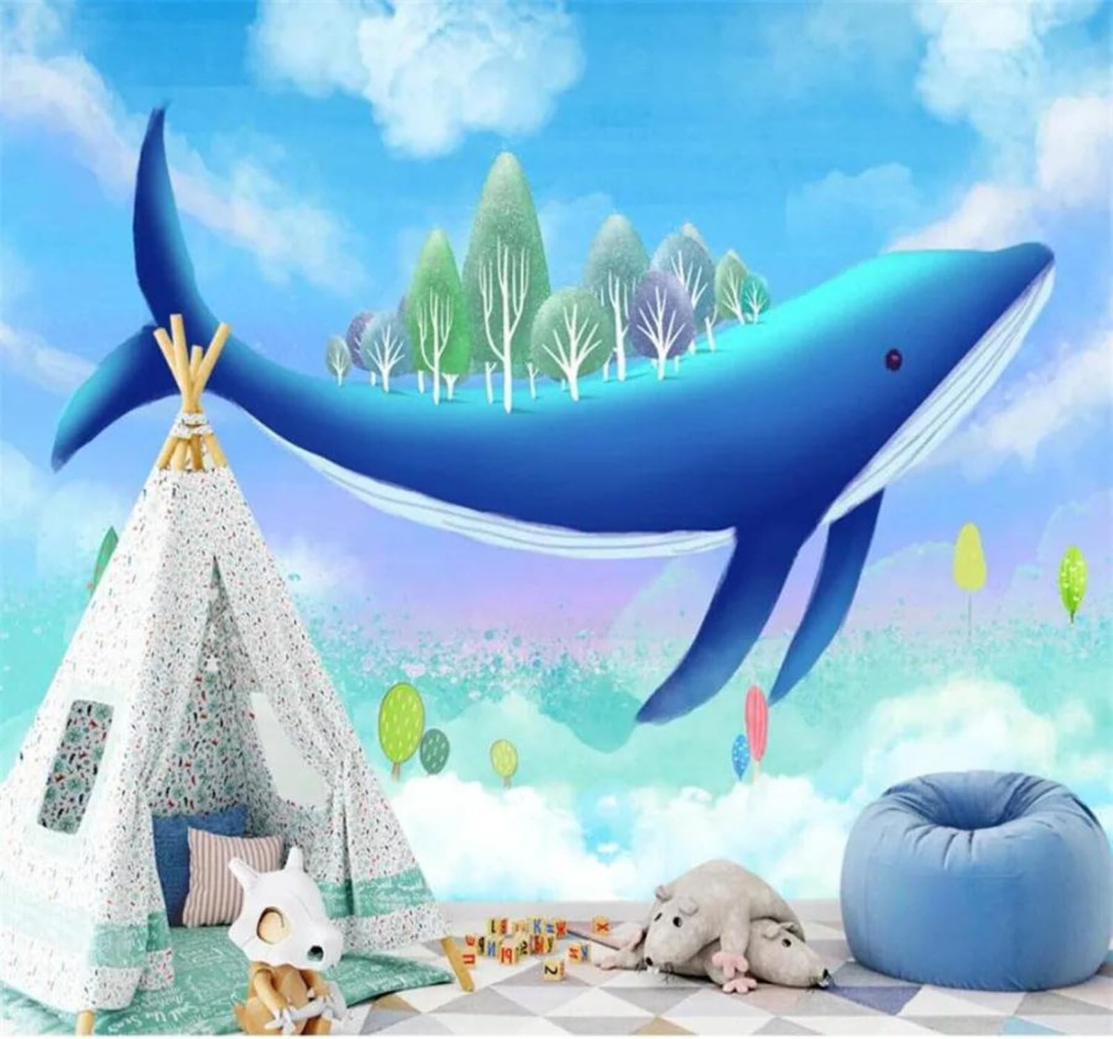 Tzxztt 150Cm×105Cm(B×H) Hand Drawn Fresh Fantasy Ocean Whale Modern 3D Wallpaper Premium Textured Silk Neutral Tones Material Ideal For Living Room Bedroom-150Cm×105Cm
