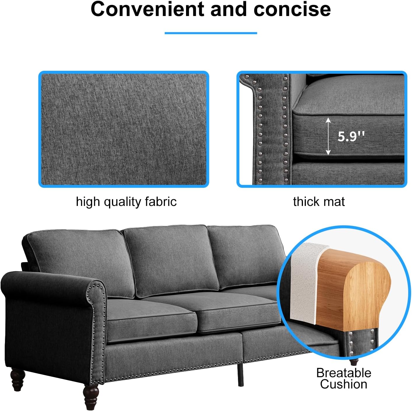 PUREMIND 2 PCS Living Room Sofa Set, 76" Wide 3-Seater Sofa & Loveseat Sets with Solid Wood Legs, Linen Fabric Modern 3 Seat Couch + Love Seat Couch Set for Livingroom, Apartment, Office