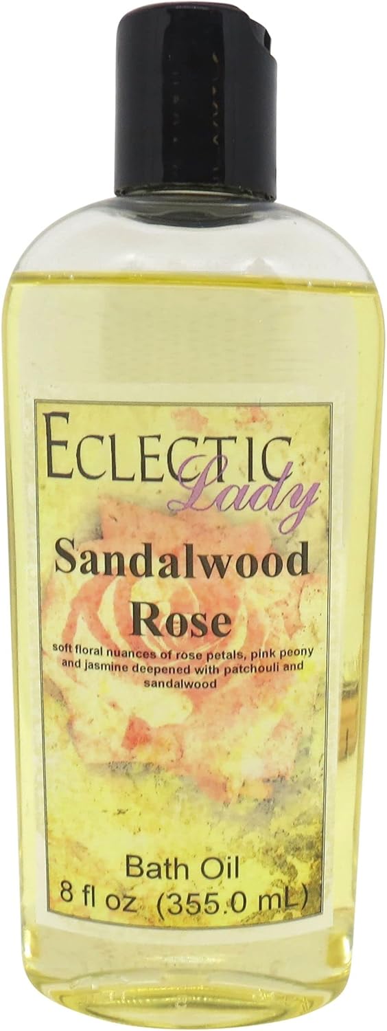 Sandalwood Rose Bath Oil - Scented Body Oil - Relaxing & Moisturizing Bathing Oil - Fragrance Body Oil For Dry & Rough Sensitive Skin - 16 oz