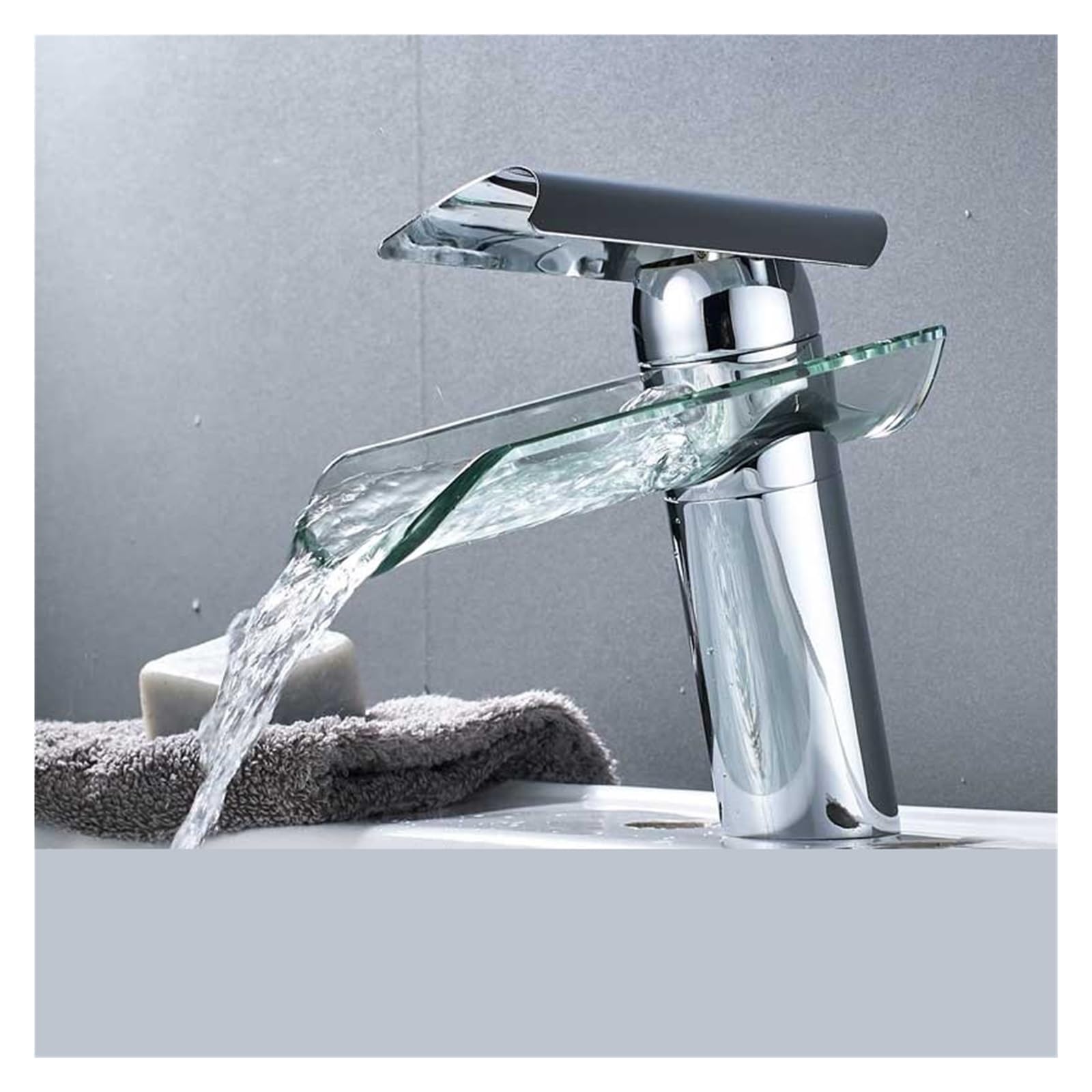 Robinet de lavabo cascade en verre avec mitigeur eau chaude et froide mono-commande