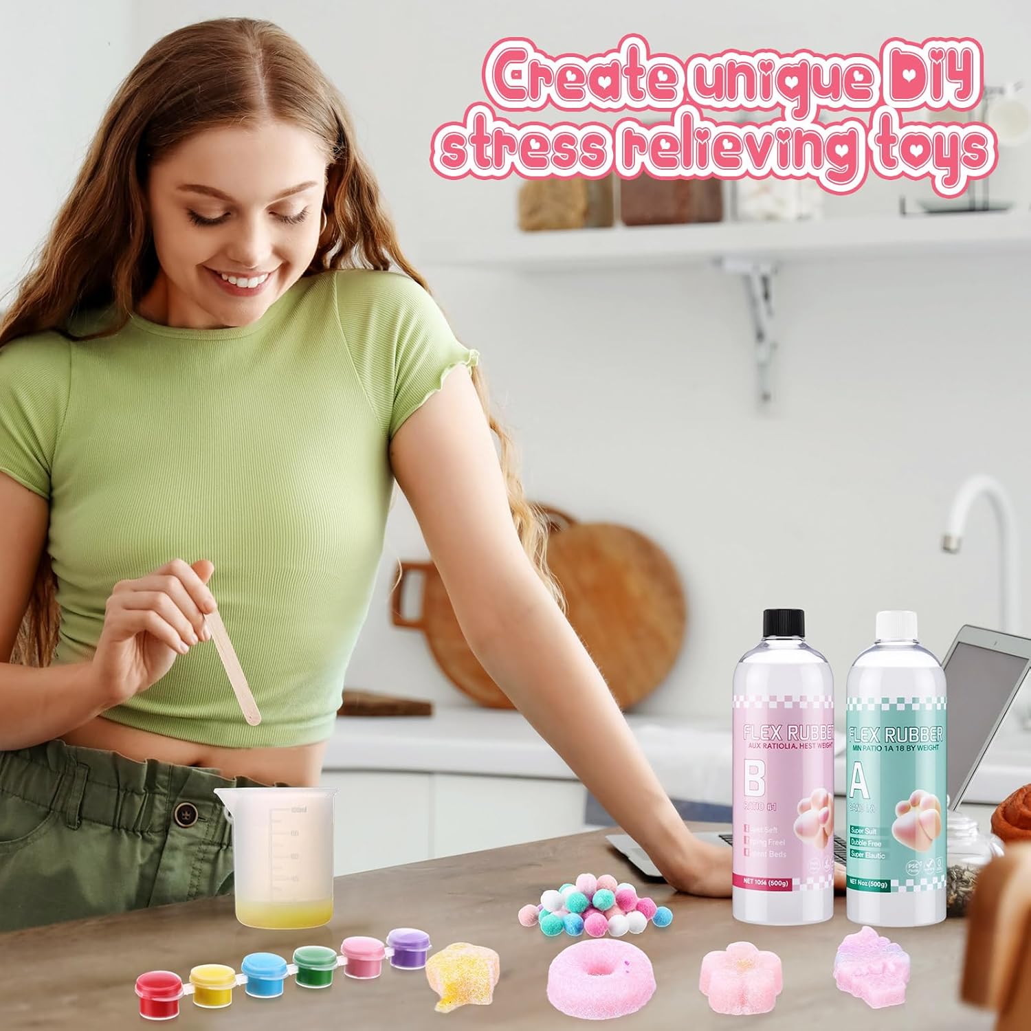 Gemscream 36oz Liquid Silicones Kit for Squishy Maker, Soft Flex Rubber Squishy Gel with 8 Mold, DIY Stress Toys Decompression Gifts for Adult Beginners