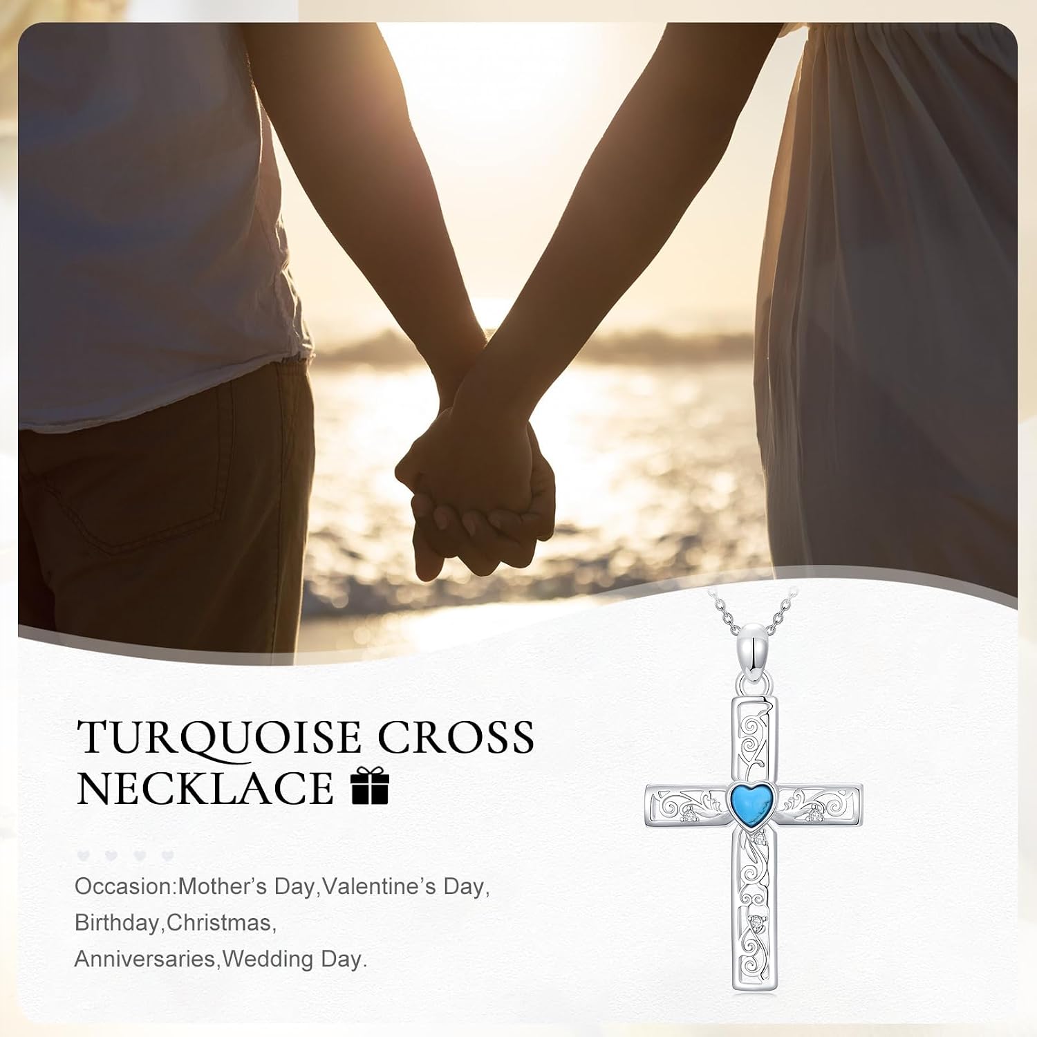 Moissanite Cross Necklaces for Women, 925 Sterling Silver Turquoise Cross Pendant Necklaces, Dainty Moissanite Cross Choker Necklace Religious Jewelry Anniversary Birthday Christmas Gift for Women Mom Wife