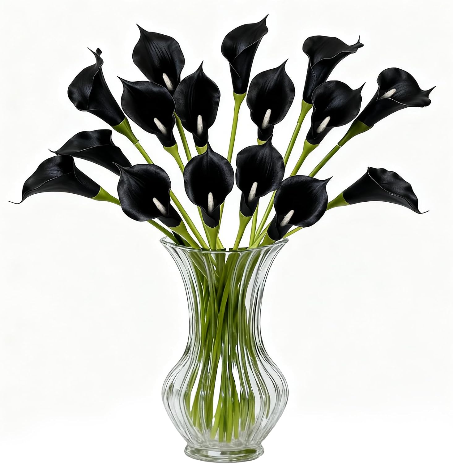 Black Calla Lily Artificial Flowers 22PCS 25" Real Touch Long Stem Faux Calla Lillies for DIY Wedding Bouquet Party Home Decor (Black)
