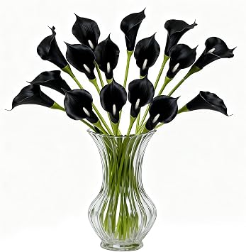 Black Calla Lily Artificial Flowers 16 PCS 25" Real Touch Long Stem Faux Calla Lillies for DIY Wedding Bouquet Party Home Decor Black