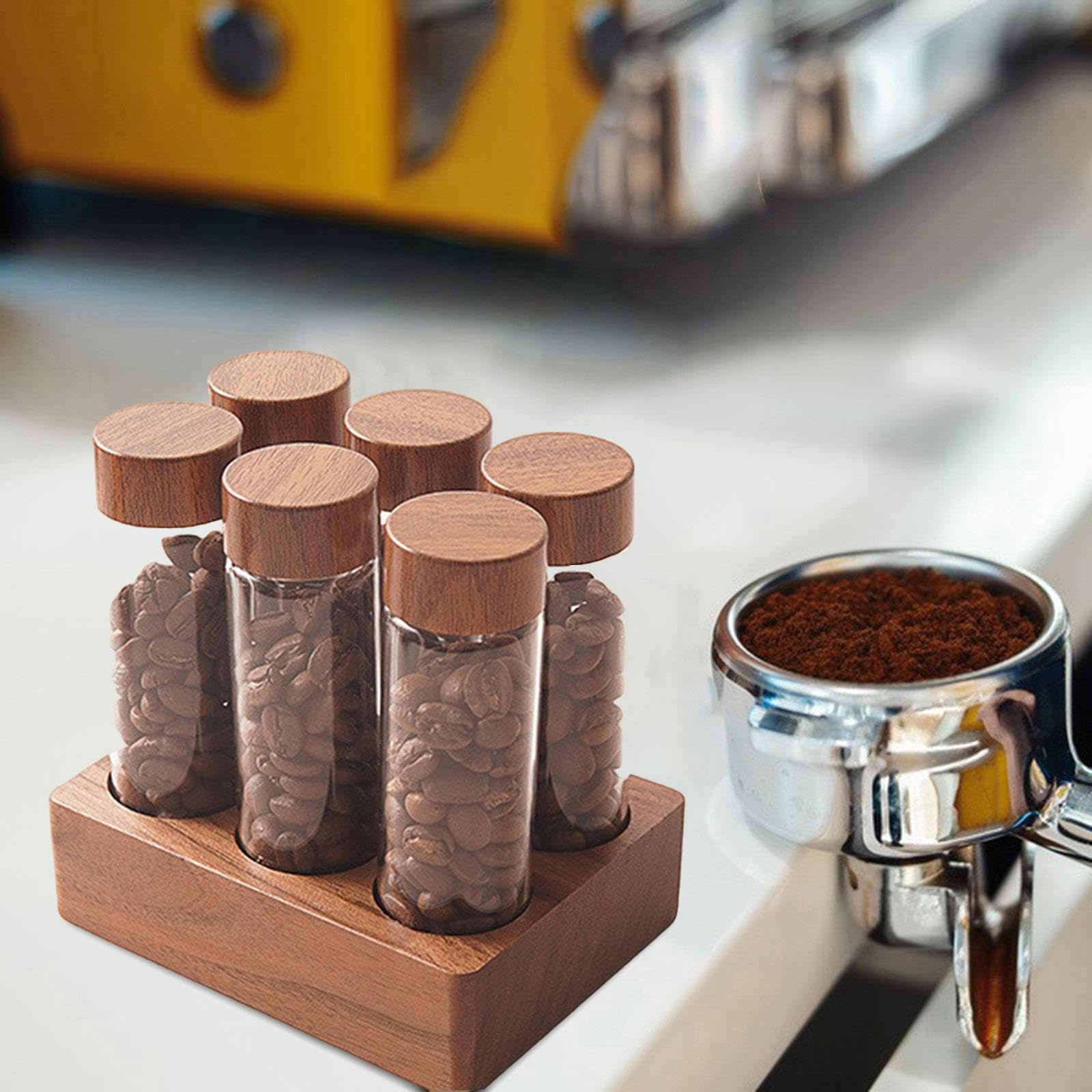 Kaffeebohnen Reagenzgläser, Kaffeebohnen Röhrchen, Flasche, Kanister, Holzhalter, Ständer, Kaffeebohnen Aufbewahrungsröhrchen für Café, Einzelhandel, 17 g