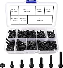 90 Sets 6 Sizes M4 Nylon Screws and Nuts Kit, Nylon Hex Socket Head Screws, Plastic Hex Nuts, Black