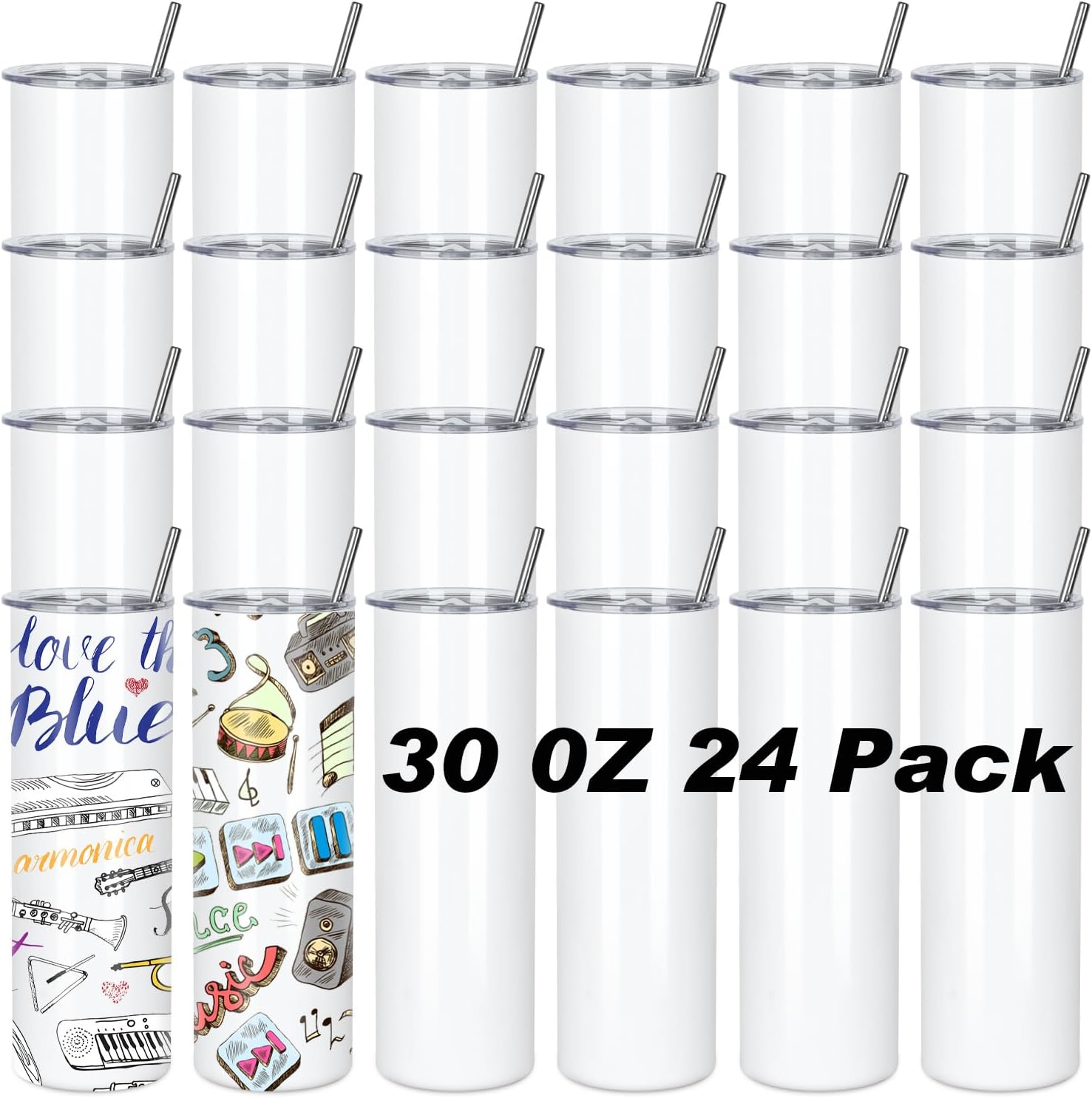 30 Oz Sublimation Tumblers Bulk, Sublimation Tumbler Stainless Steel Double Wall Vacuum Insulation Cups with Straw, Individually Box (24 Pack)