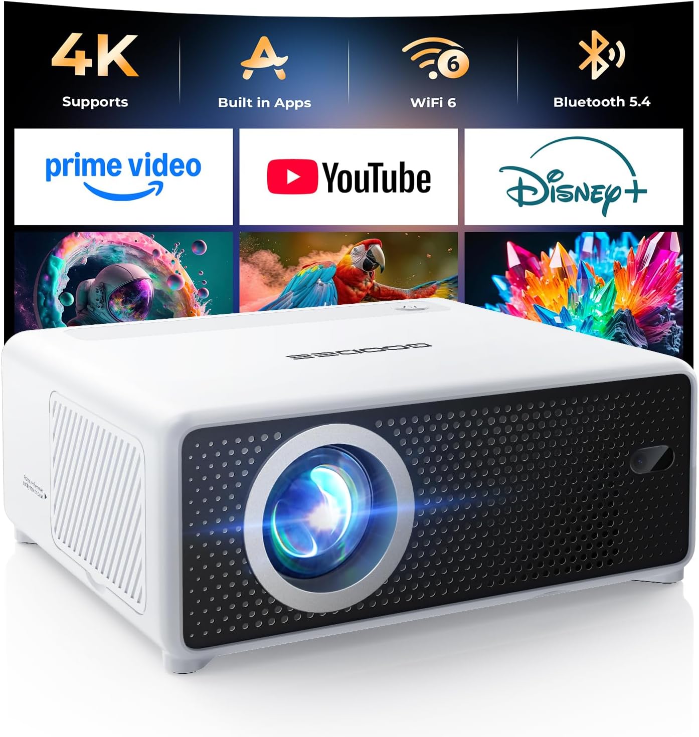GOODEE Mini Smart Projector with WiFi and Bluetooth - Compatible with Netflix/YouTube/PrimeVideo, Electric Focus & Keystone, Short Throw Portable Video Projector Full HD for Indoor/Outdoor/Camping