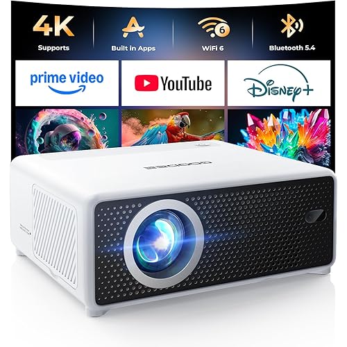 GOODEE Mini Smart Projector with WiFi and Bluetooth - Compatible with Netflix/YouTube/PrimeVideo, Electric Focus & Keystone, Short Throw Portable Video Projector Full HD for Indoor/Outdoor/Camping