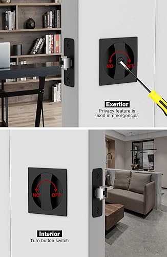 Miniatura 5 de Surnovae Paquete de 2 cerraduras de puerta de bolsillo para camabaño, color negro mate, contemporáneo, privacidad cuadrada, cierre de puerta