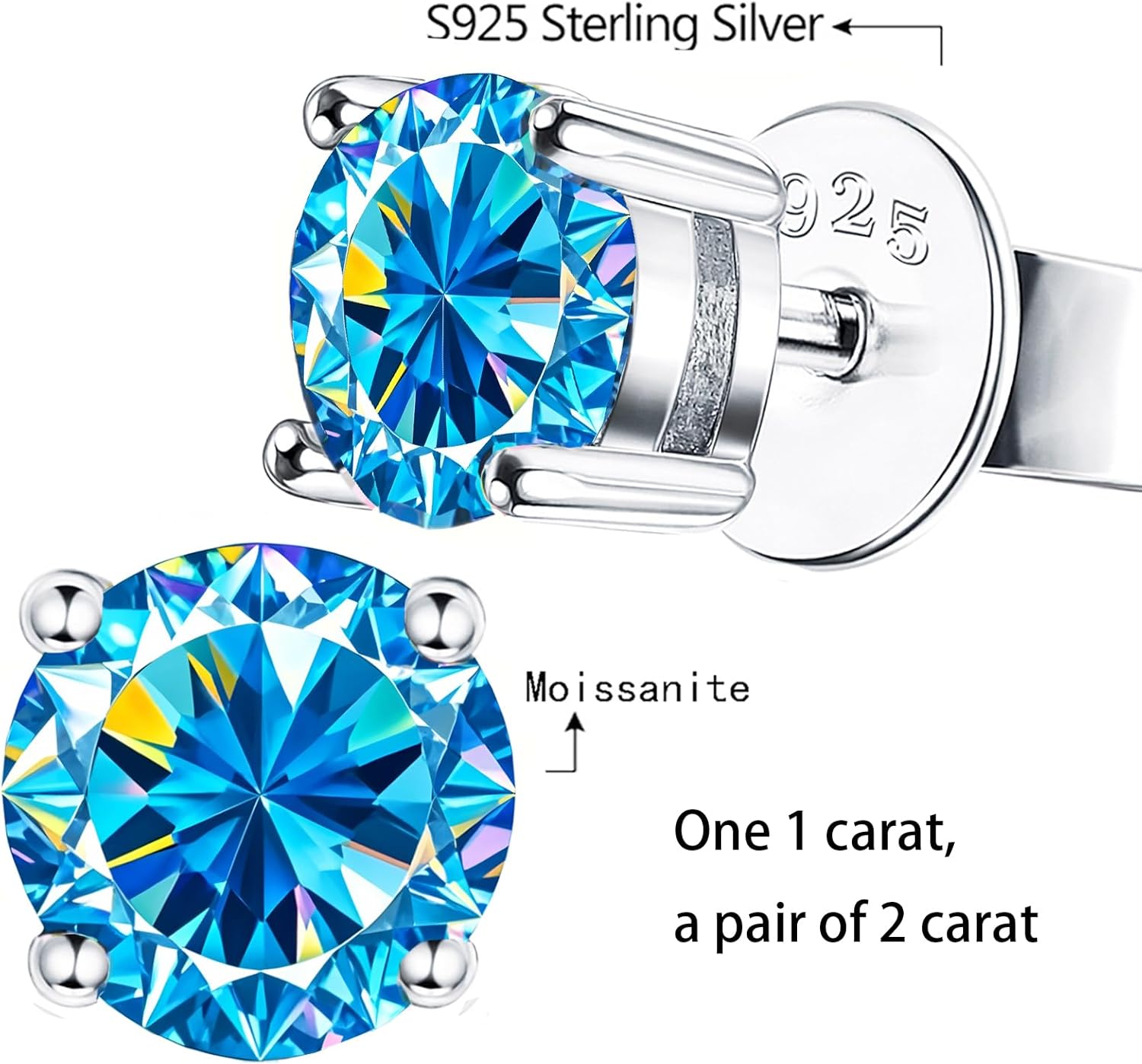 Moissanite Earrings,2ct D Color VVS1 Clarity Solitaire Round Cut Earrings S925 Sterling Silver for Women Men Moissanite Stud Earrings - Image 4