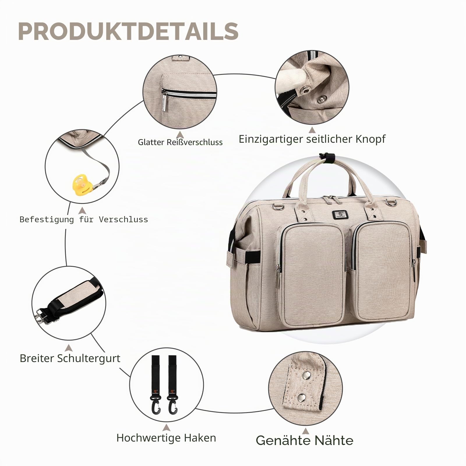 Pomelo Best Wickeltasche mit wasserdicher Wickelunterlage und 2 Kinderwagen Haken verstellbare Schultergurt multifunktionale Umhängetasche Reisetasche für Unterwegs