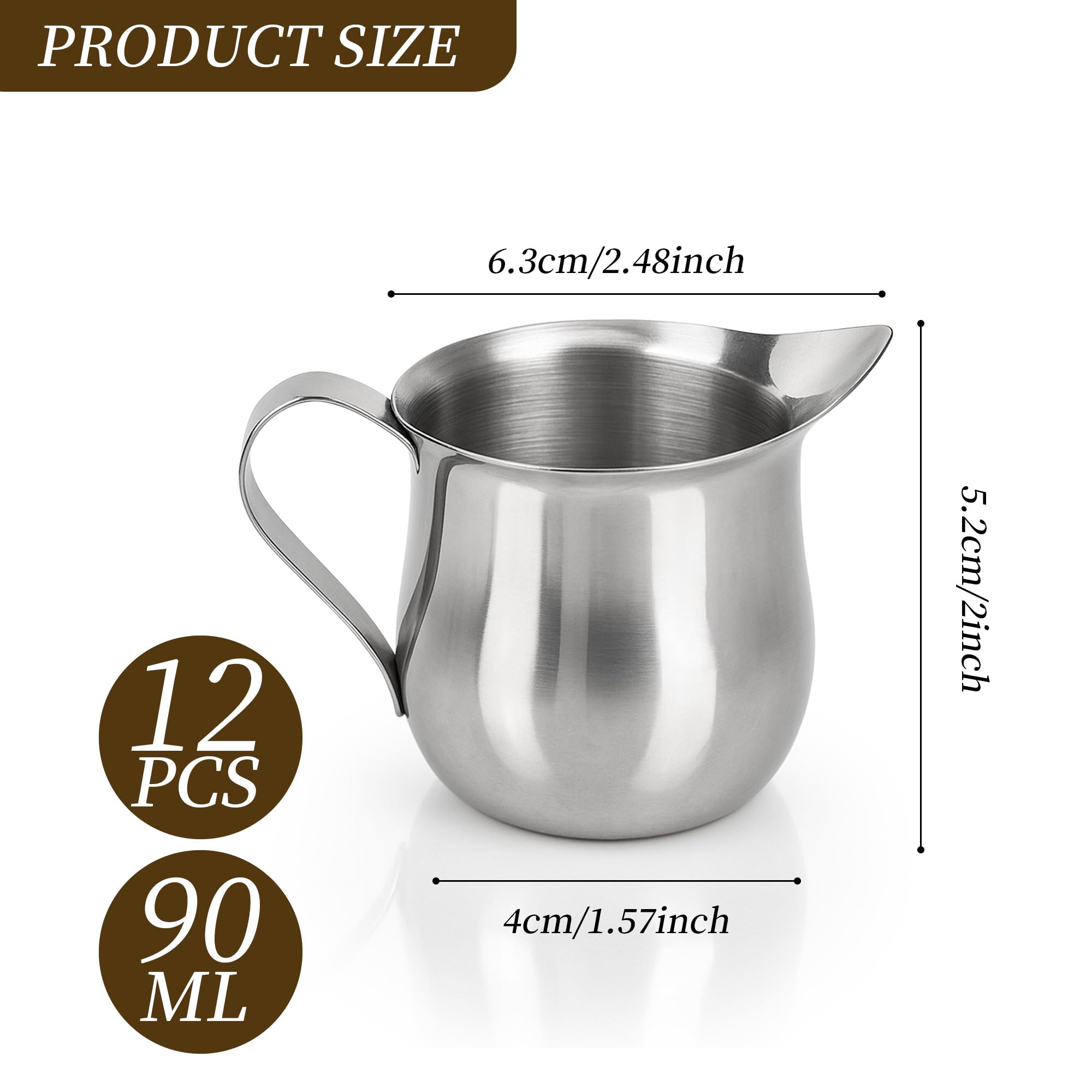 Sahnekännchen aus Edelstahl, 85 ml, kleine Sahnekännchen für Milch, Kaffee, Marmelade, Saucen, Sirup, 12 Stück