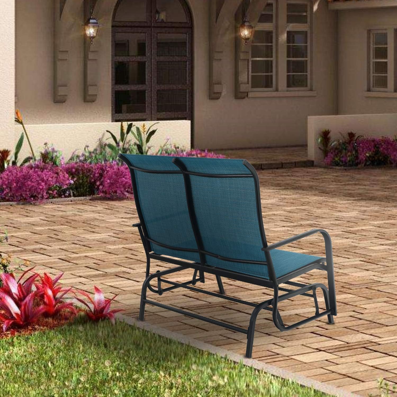 Sophia & William 2-Person Outdoor Glider Bench, Gliding Loveseat, Patio Glider Bench, All-Weather Resistant Textilene Fabric and Powder Coating Metal Frame
