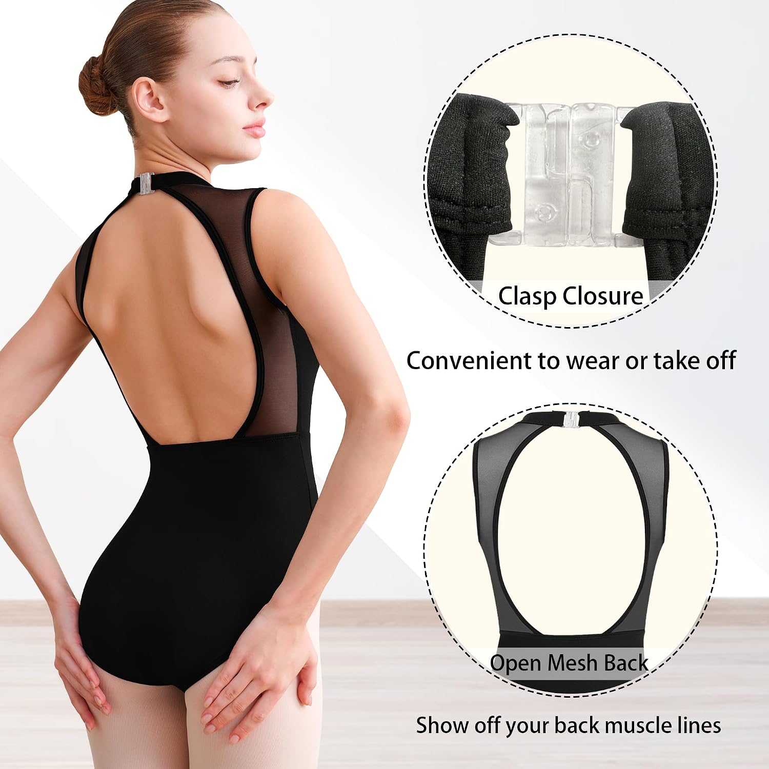 Women Turtleneck Dance Leotard for Ballet Front Split Hollow Back, Full Front Lining