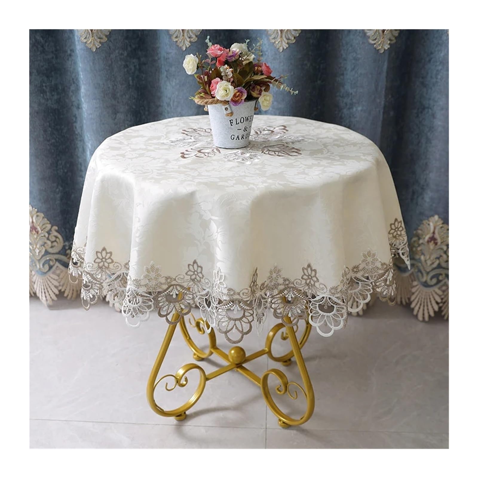 SHENJMAI Vintage Lace Table Round Table Cloth Tablecloths White Household Lace Tablecloth Dining Cover Embroidered Flower Home(Color13,Diameter 83cm)