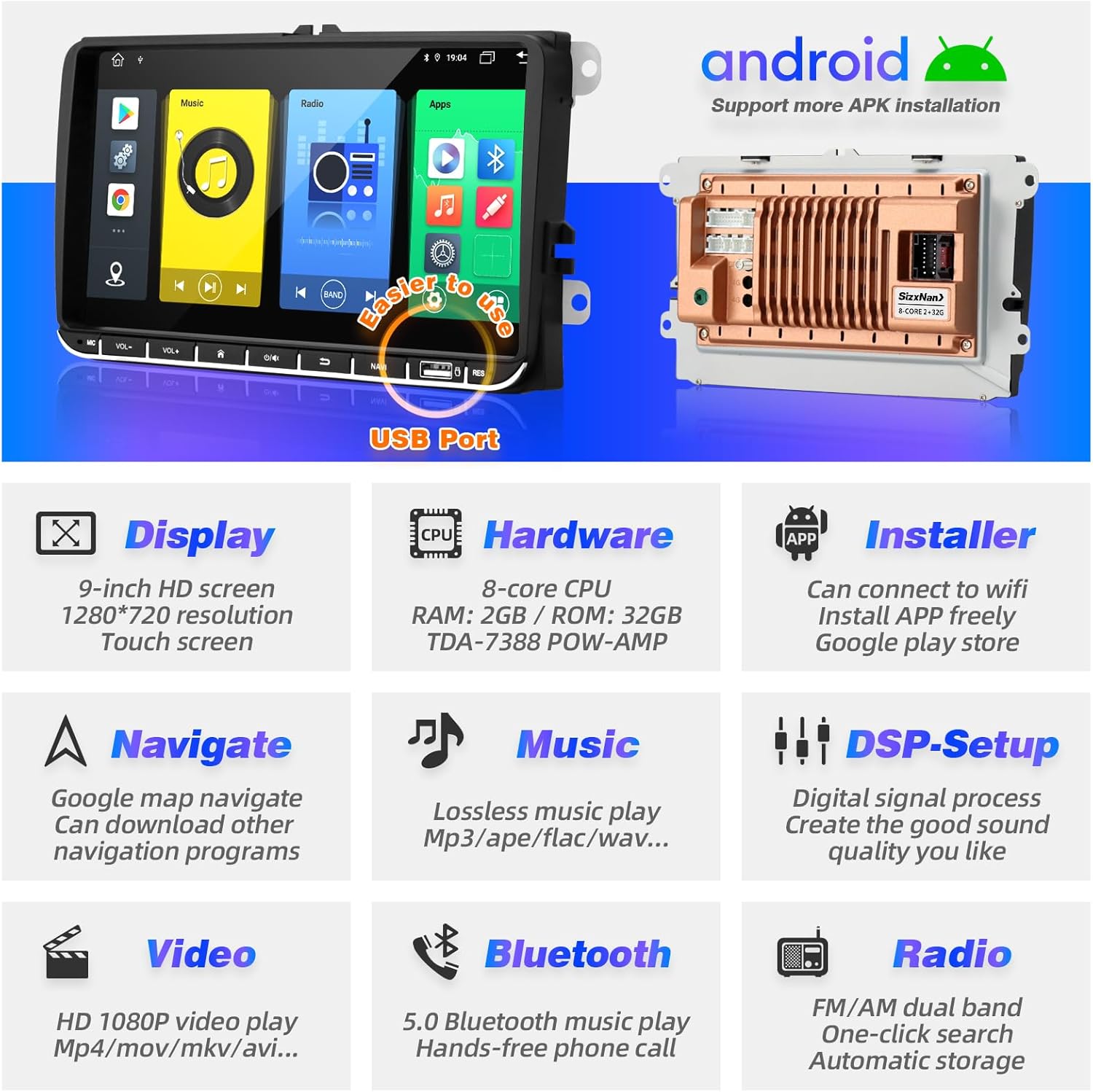 forTiguan VW Jetta Golf Passat Radio Compatible with Wireless Carplay Android Auto,Updated Car Android Stereo Bluetooth Navigation GPS Touchscreen WiFi FM/AM Backup Camera HeadUnit