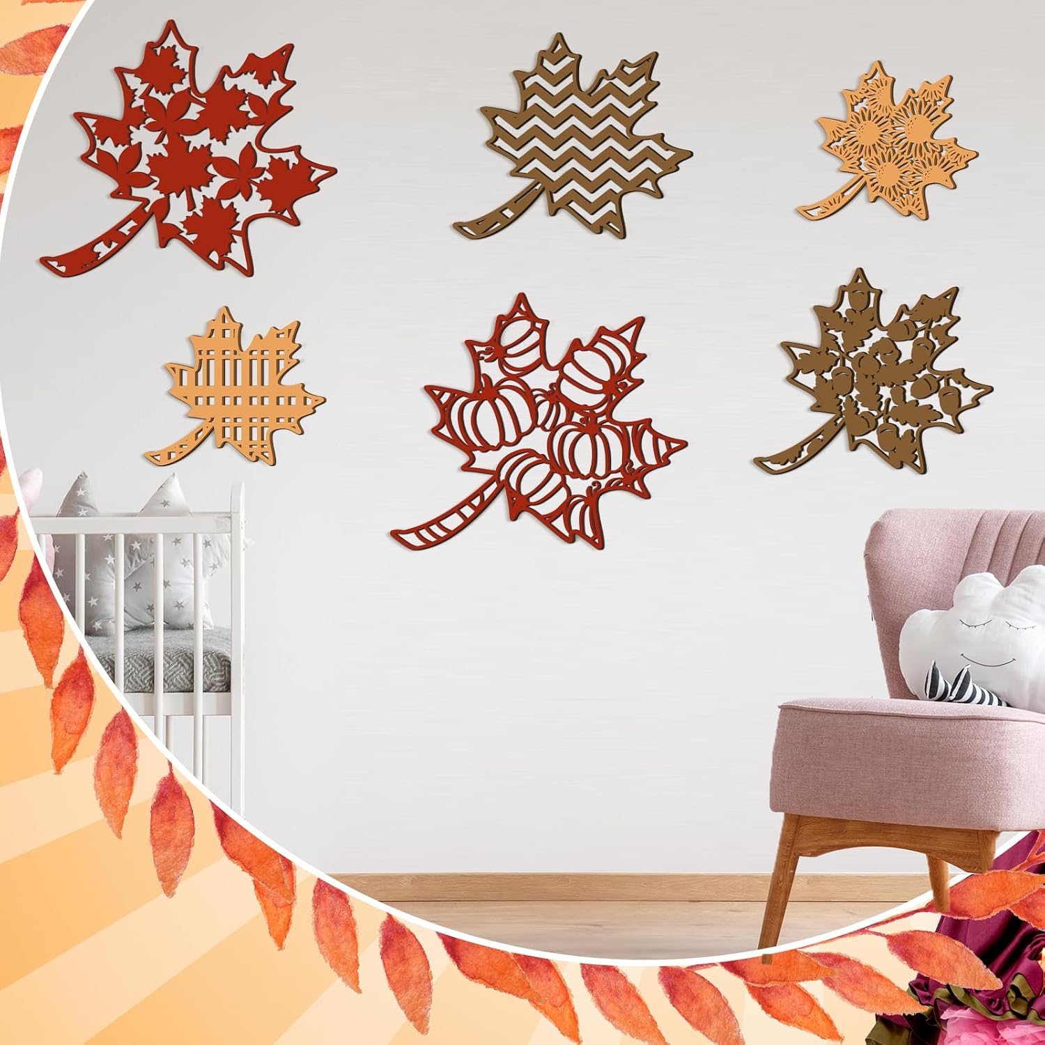 CroBlissful 6 Pcs Fall Wall Decor Maple Leaves Wall Art