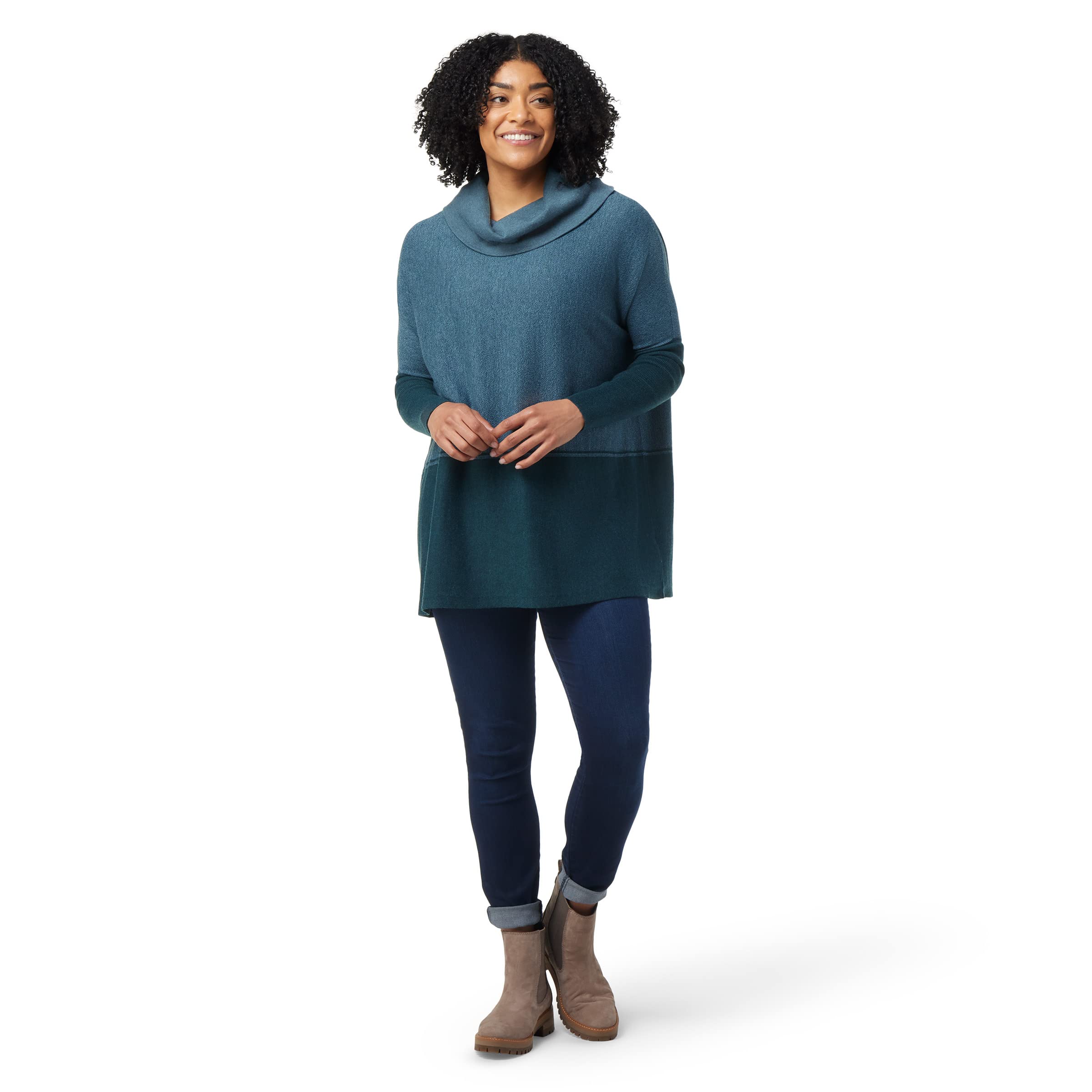 Smartwool Edgewood Poncho Sweater Damski Niebieski Mgła Twilight Blue Marl, S