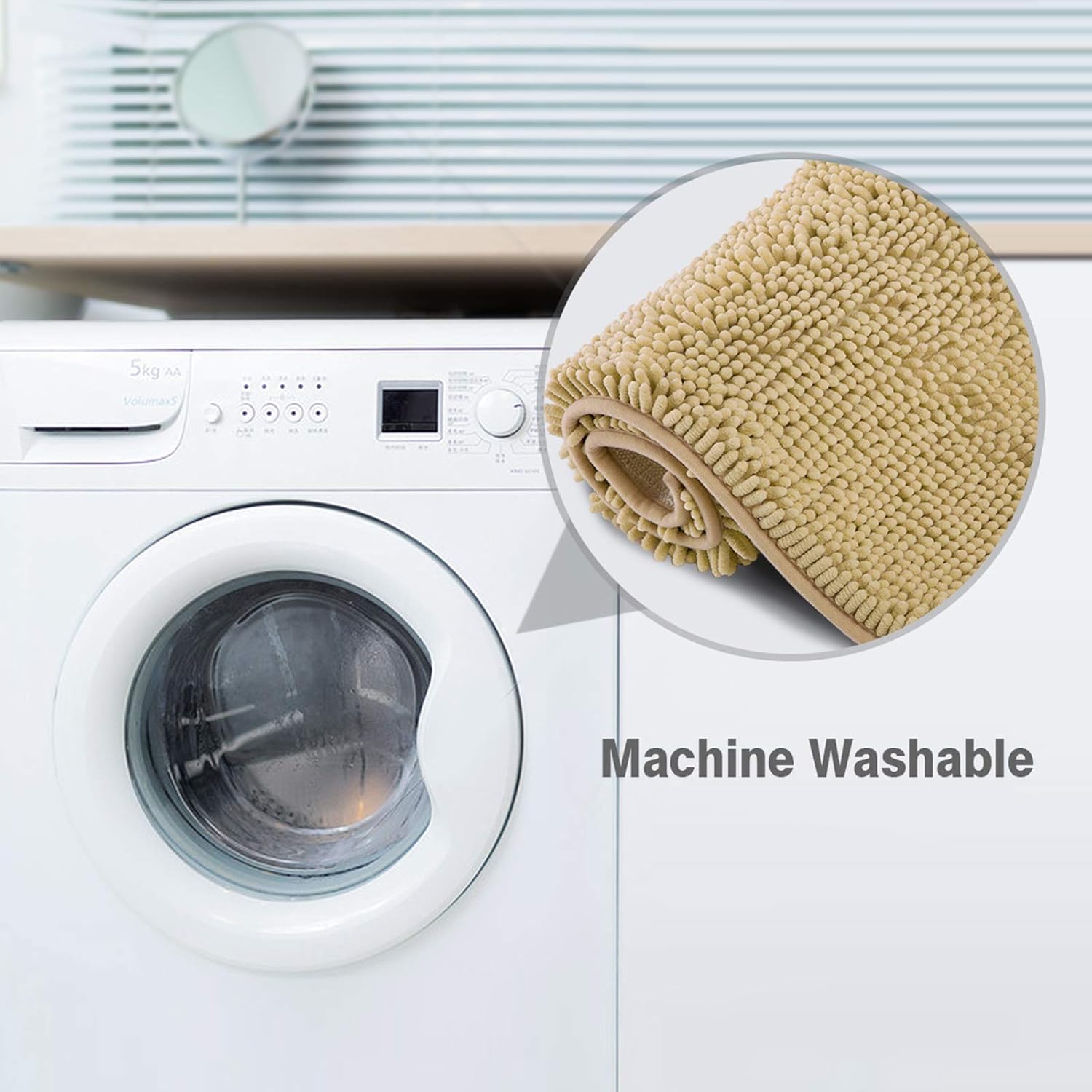 ITSOFT Plush Bathroom Rug 47"x21", Absorbent Machine Washable Non Slip Chenille Bath Mats, Quick Dry Bathmat, Bath Rugs for Bath, Shower, Bedroom, or Door Mat, Beige