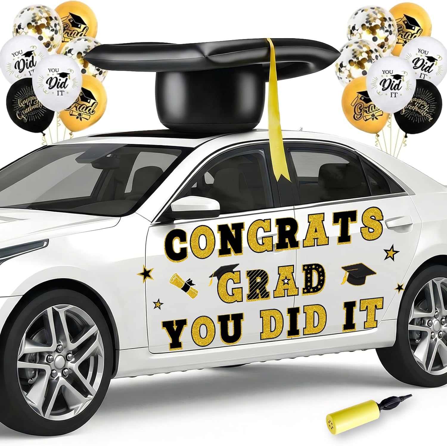 Class of 2026 Graduation Car Decorations Kit Include Large Inflatable Grad Cap with Tassel Congrats Grad Magnets Happy Graduation Balloon for Cars Roof High School Collage Party Favors Grads Parade