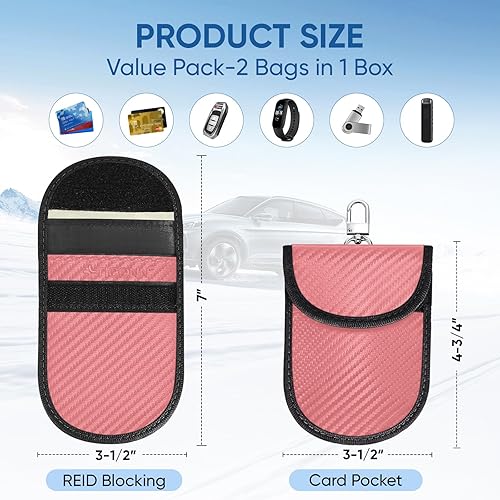 Vista 47 de TICONN Faraday - 2 bolsas para llavero, protector de jaula Faraday de 3.5 x 5.0 pulgadas, bloqueo de señal RFID para automóvil, bolsa antirrobo Negro