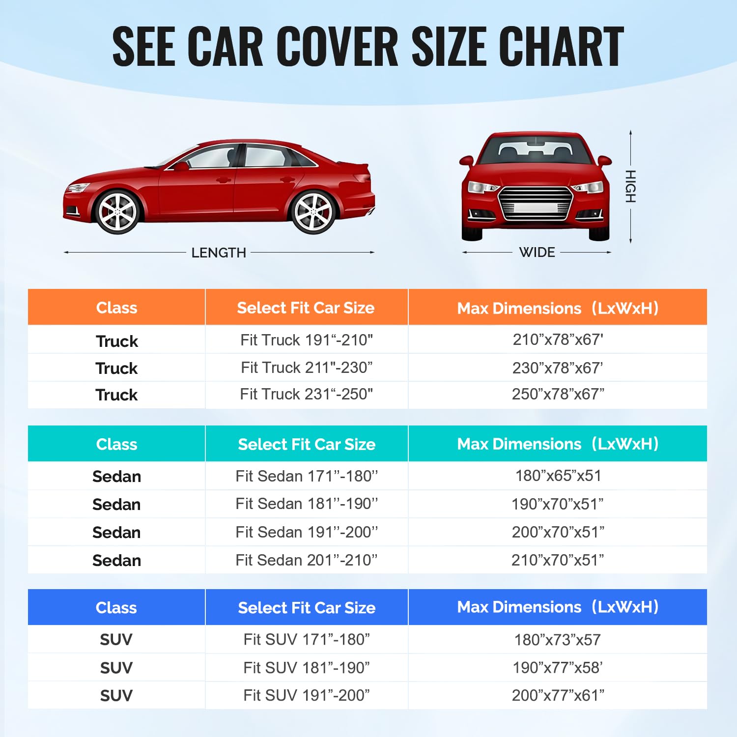 OWEEIO 30 Layers Truck Car Cover for Automobiles All Weather Waterproof Outdoor Snowproof UV Protection Windproof No Zipper — view 6