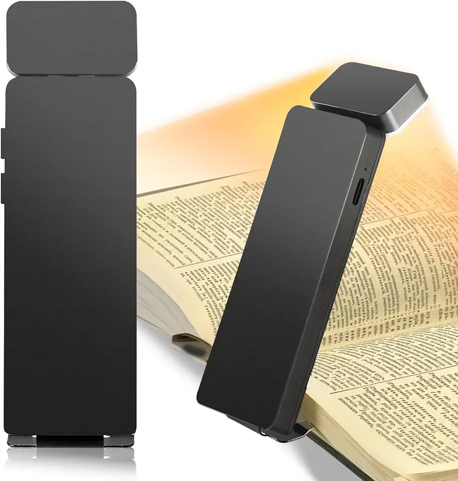 Luminaria para Leitura de Livro – Luminária de Livro na Cama ou à Noite, 3 Temperaturas de Cor com Brilho Ajustável, Ultraleve tipo Marcador para Crianças e Amantes de Livros, 500 mAh, Preto