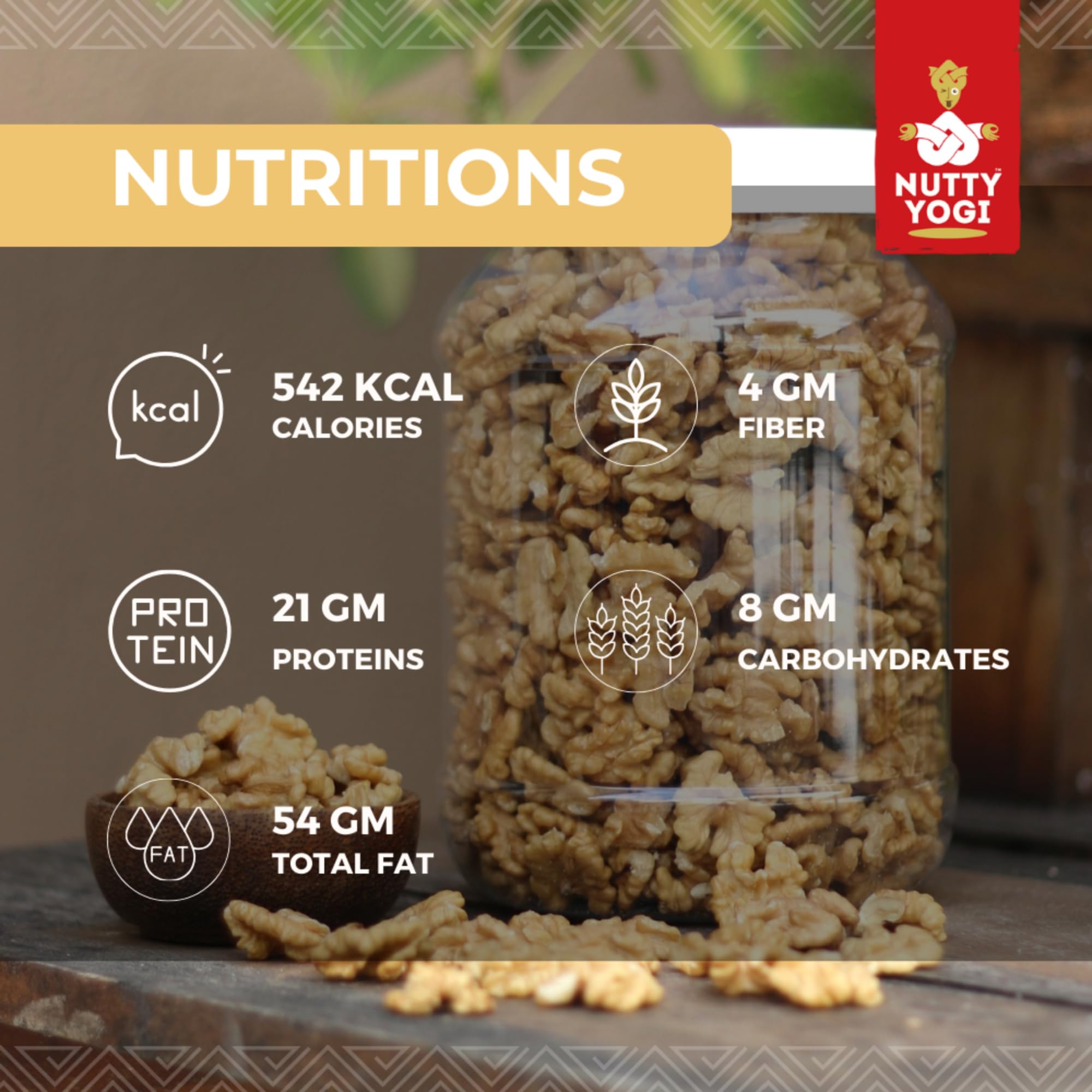 Nutty Yogi Walnuts Jar 100g| Premium Akrot Giri | Rich in Protein & Iron | Low Calorie Nut | 0g Trans Fat & Cholesterol Free 3