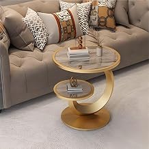 LAKIQ Modern Round Stone Top Side Table with Storage Shelf End Table Snack Table Sofa Coffee Table for Couch Living RoomGold/Grey,19.5" L x 19.5" W x 21.5" H