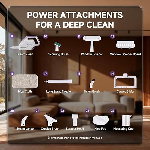 Miniatura 7 de Trapeador de vapor, potente vaporizador de mano desmontable con tanque de 11.8 fl oz, cable de alimentación de 23 pies, mopas de vapor para limpieza