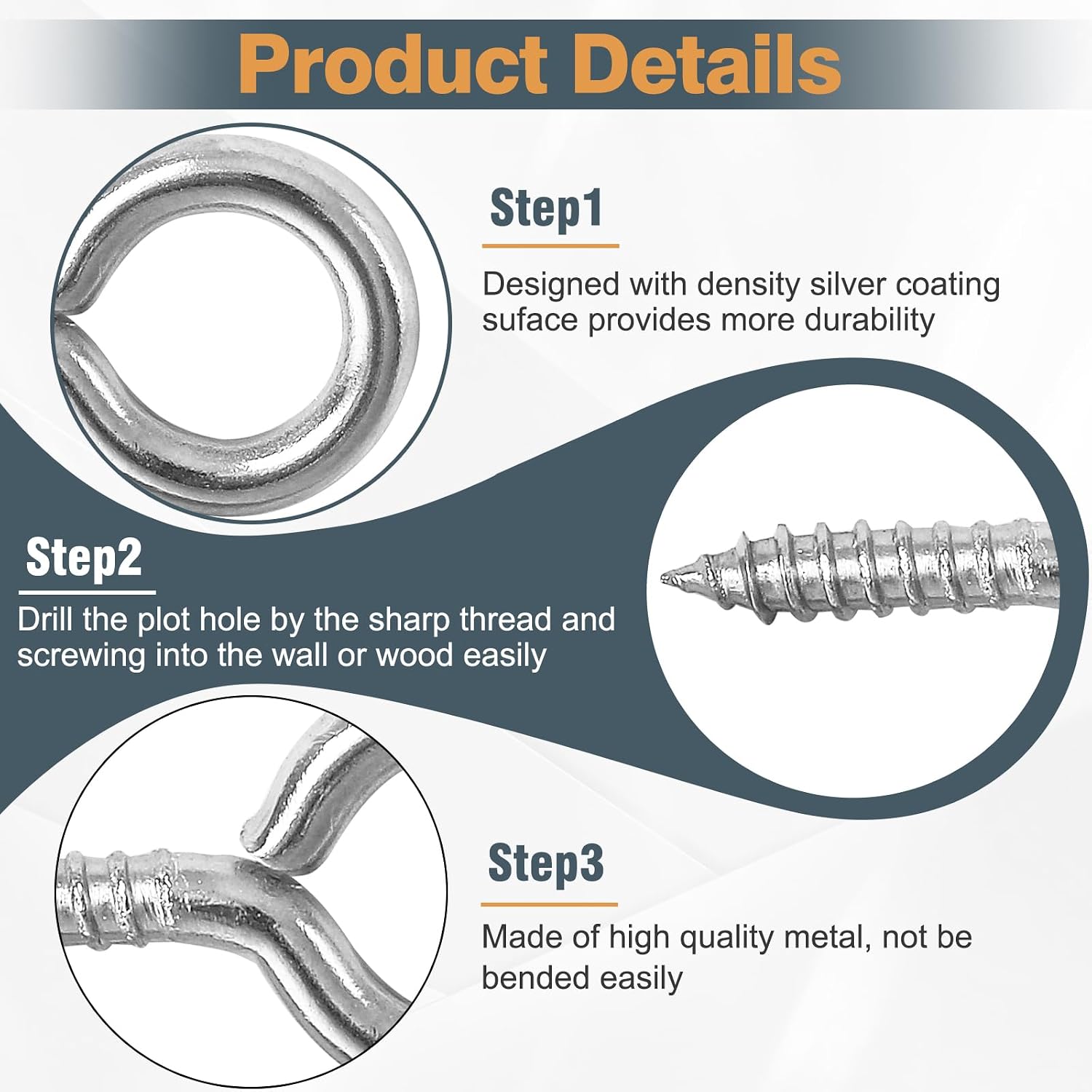100Pcs Eye Pins, 20 x 10mm Small Eyelets Hooks Ring, Silver Hooks for Decoration Display & Hanging