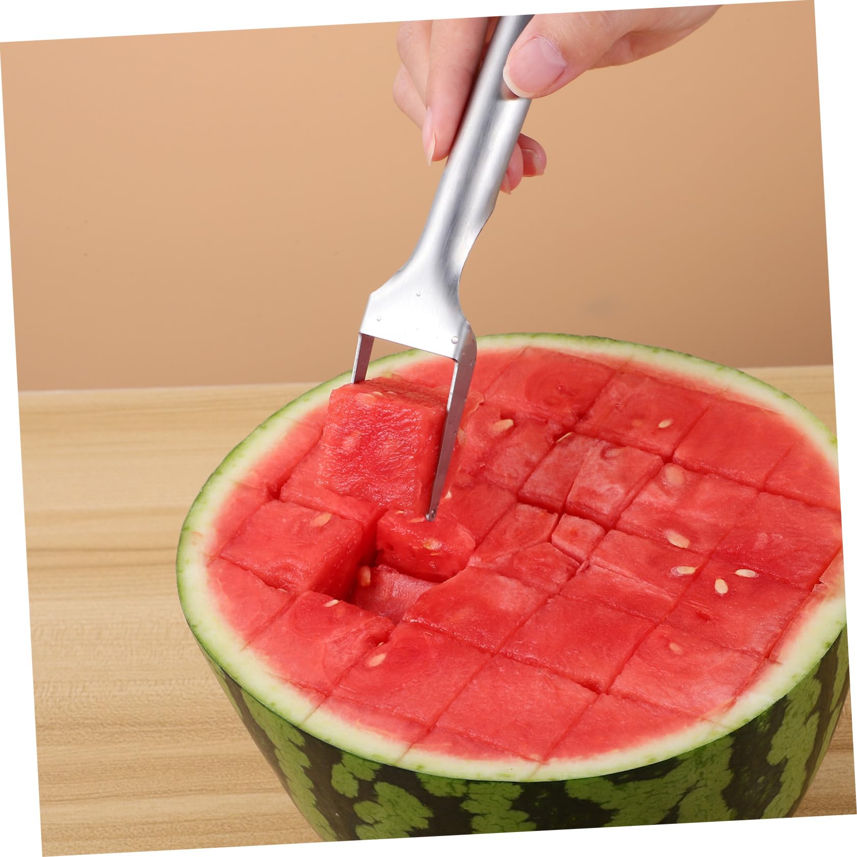 Cabilock Watermelon Slicer Multi Purpose Fruit Fork Compact Kitchen Gadget for Effortless Fruit Cutting and Serving Lightweight Easy to Store