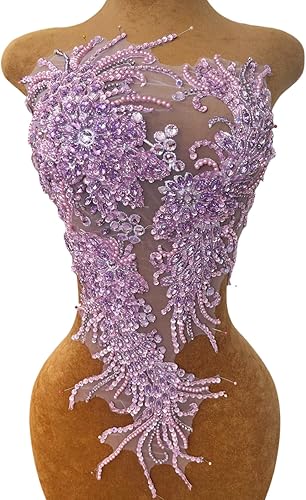 Miniatura 20 de Vestido de novia con cuentas a mano, parches para coser en apliques de encaje con diamantes de imitación, accesorios de cristales de bricolaje