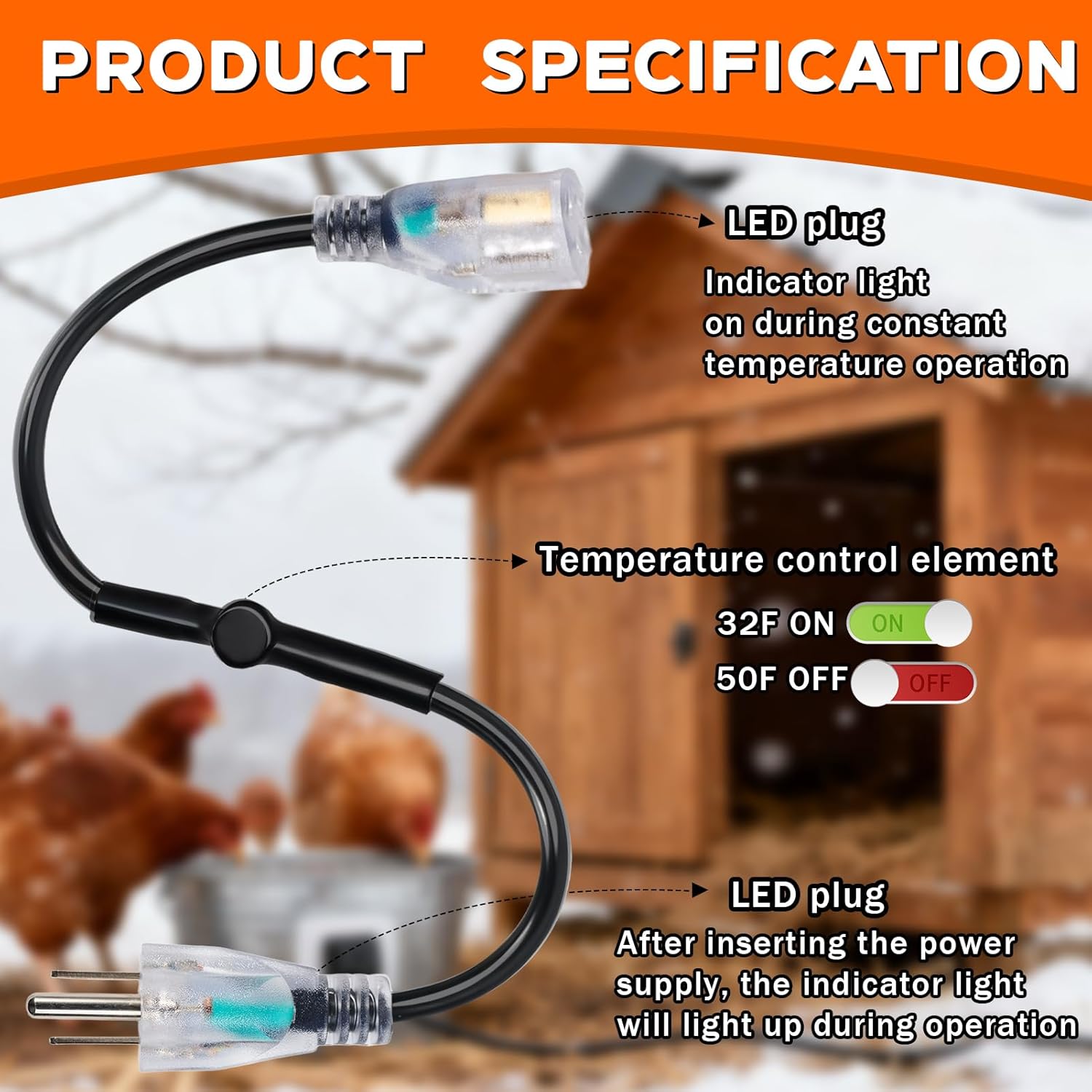 2PCS Thermostat Controlled Extension Cord,32°F(0 Degree) Auto On/50°F(10 Degree) Thermostat Controlled Outlet for Heat Cable Controller,Compatible with Any Outdoor Thermostat Plug Outlet