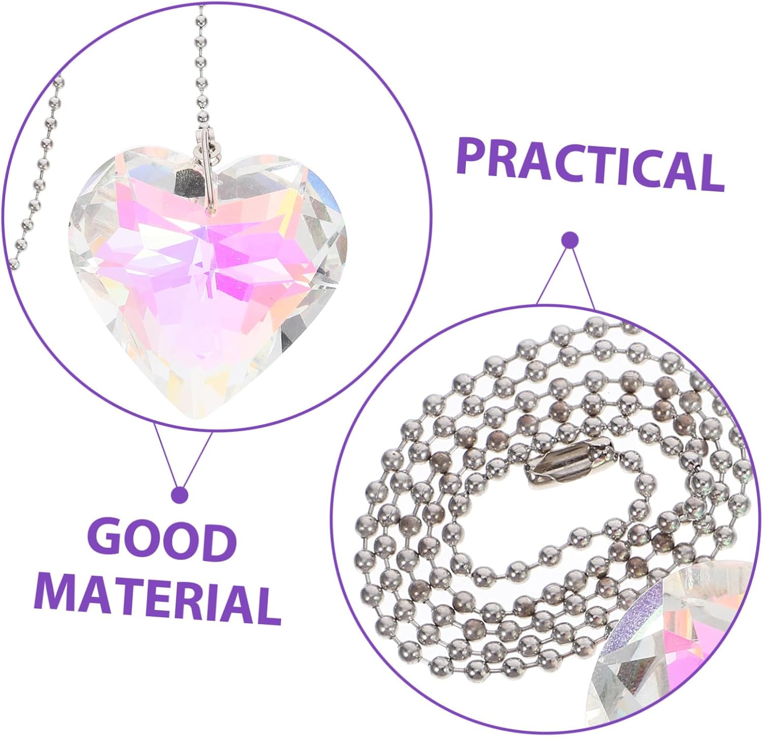 ORFOFE Colorful Crystal Prism Fan Pull Chain for Ceiling Lamps Decorative Heart Pendant Light Pull for Home Decor Unique Replacement for Broken Fan Chains