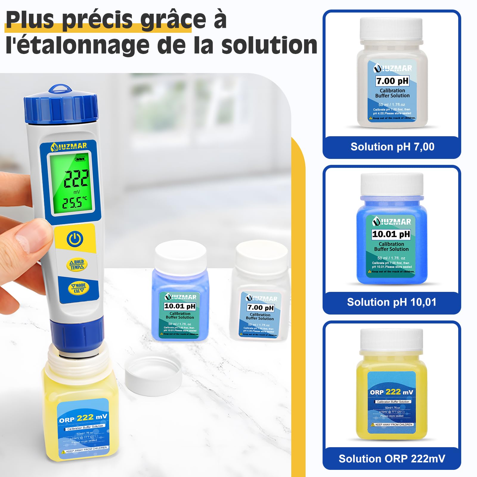 UIUZMAR Testeur de pH, de Sel et de Chlore pour Piscines 7 en 1