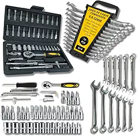 Jogo de Soquetes e Chaves Combinadas 58 Peças Aço Cr-V 6-22mm com Catraca e Maleta Organizadora Kit Jogo Ferramentas Completo para Mecânica e Uso Doméstico