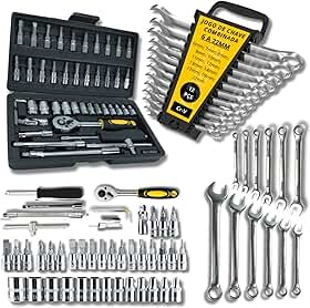 Jogo de Soquetes e Chaves Combinadas 58 Peças Aço Cr-V 6-22mm com Catraca e Maleta Organizadora Kit Jogo Ferramentas Completo para Mecânica e Uso Doméstico