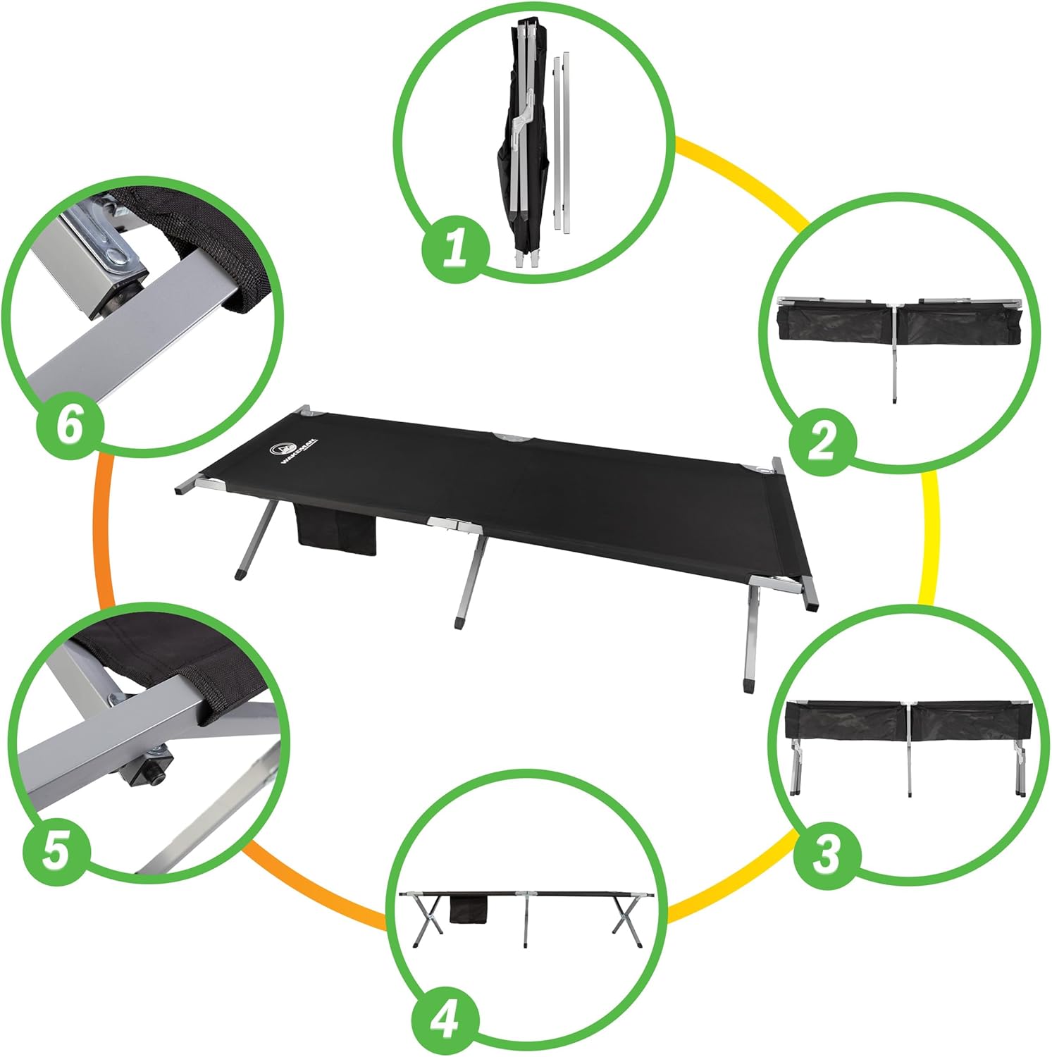Camping Cot - Portable Folding Camp Bed - 600D Sleeping Cot for Adults with Steel Frame by Wakeman Outdoors (Black)