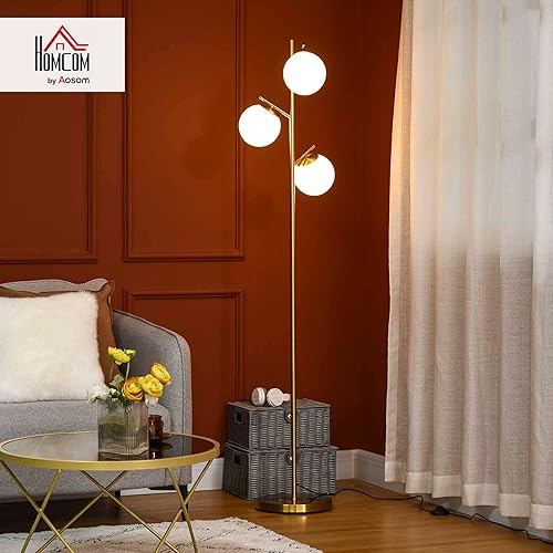 Miniatura 2 de HOMCOM Lámpara de pie moderna de 3 luces para sala de estar lámpara de pie de árbol para dormitorio con pantallas de globo base de acero bonita