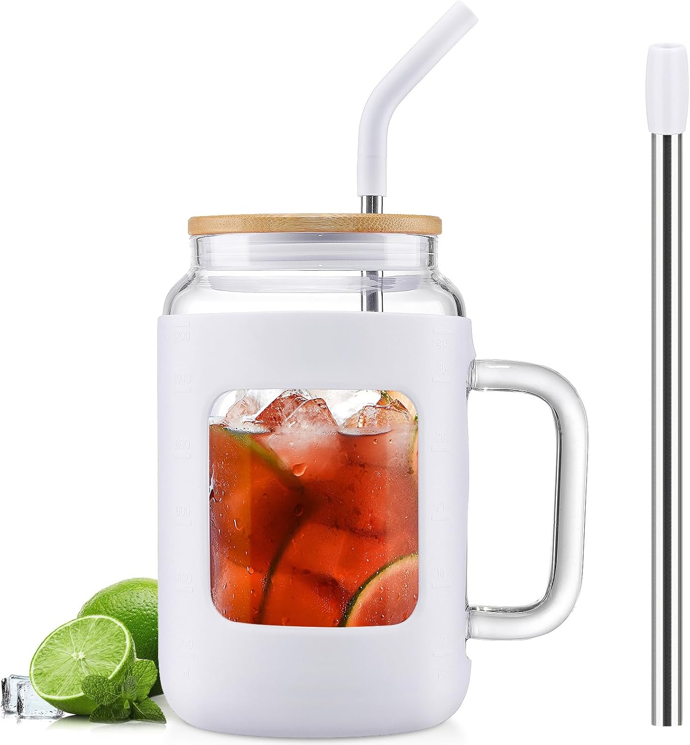 WINSA Glass Tumbler with Bamboo Lid and Straw, 40 oz Glass