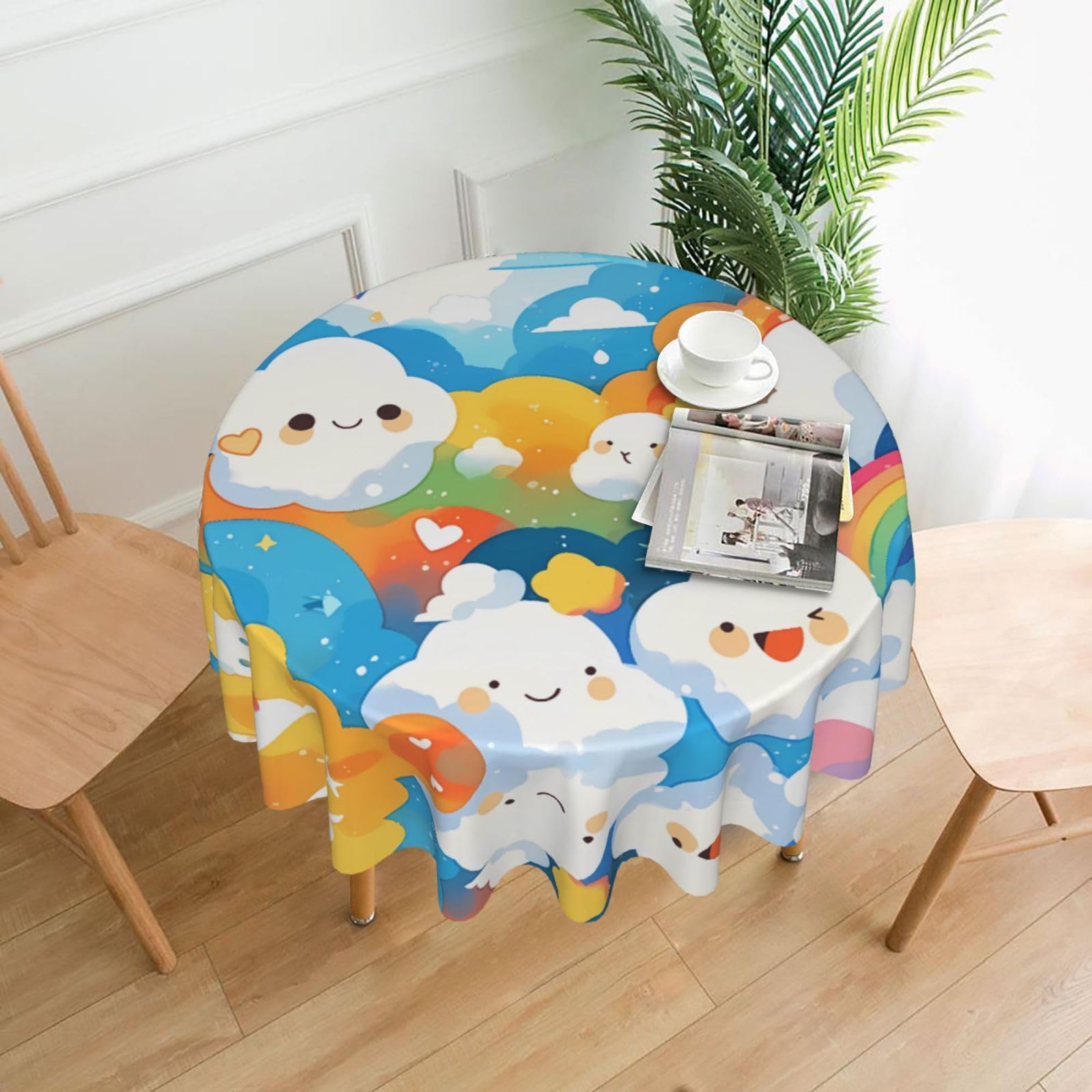 MROWYC Rainbow Clouds Printed Practical Round Tablecloth, Durable, Suitable for Home, Restaurant, Hotel, Gathering, and Decorative Table Covers