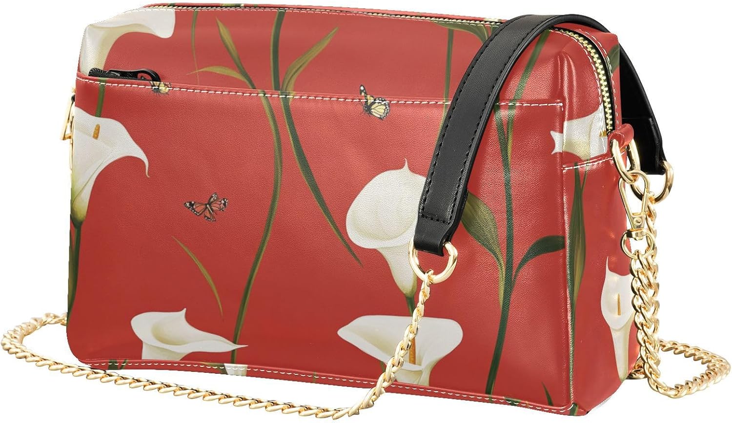 KLL Cartoon Calla Lily Red Fashion Small Crossbody Bag For Women Vegan Leather Women's Cross Body Purse Waterproof Shoulder Handbag For Travel