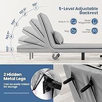 Vista 25 de KOMFOTT Silla convertible, silla de dormir con respaldo ajustable de 5 posiciones y almohada lumbar, 2 patas de metal ocultas y 2 ruedas