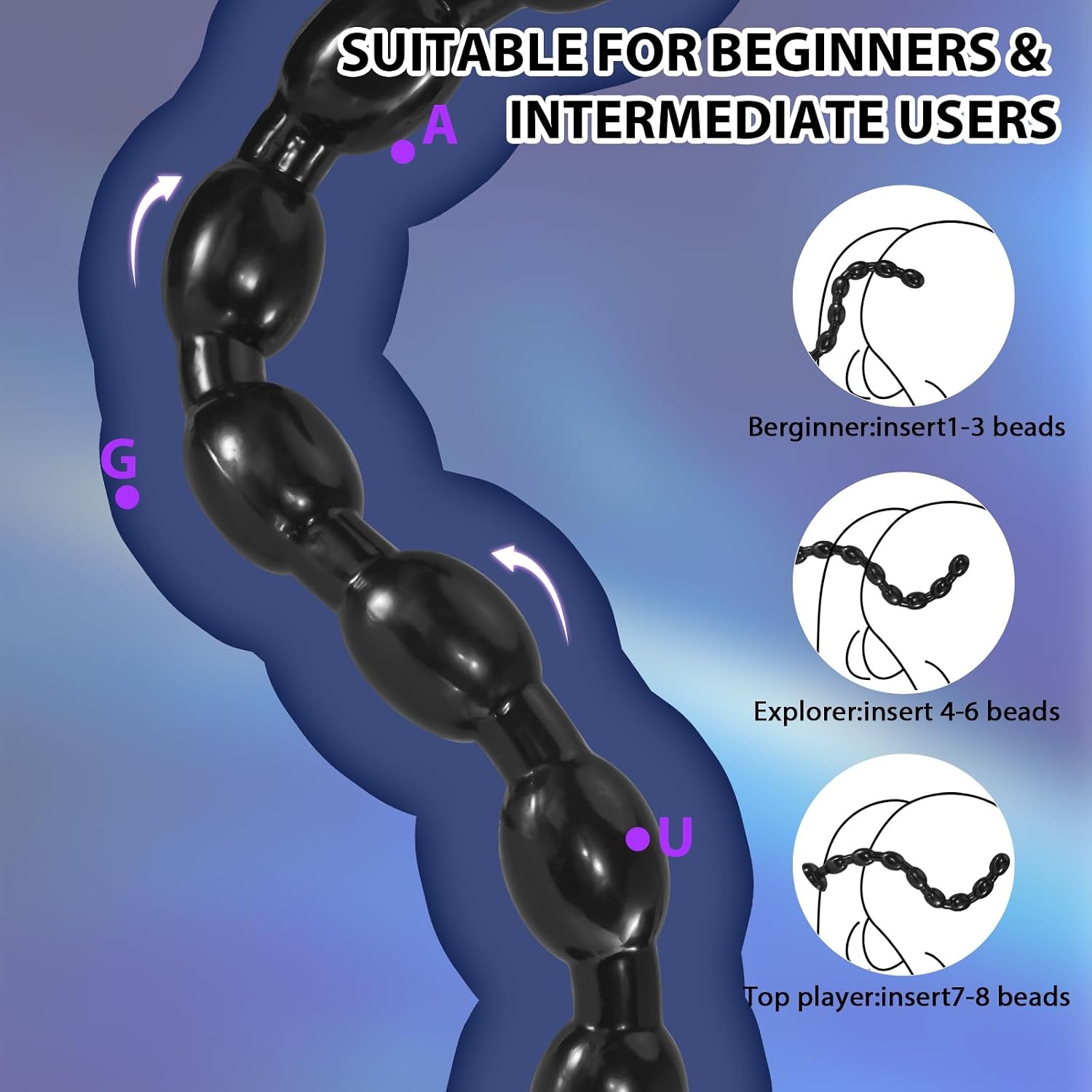 19.3inch Super Long Anal Plug Dildo,XL Anal Beads Butt Plug with 8 Thick Balls Soft Anal Chain Trainer with Suction Cup for Vaginal G Spot Stimulation Anus Dilator Adult Sex Toys for Men Women