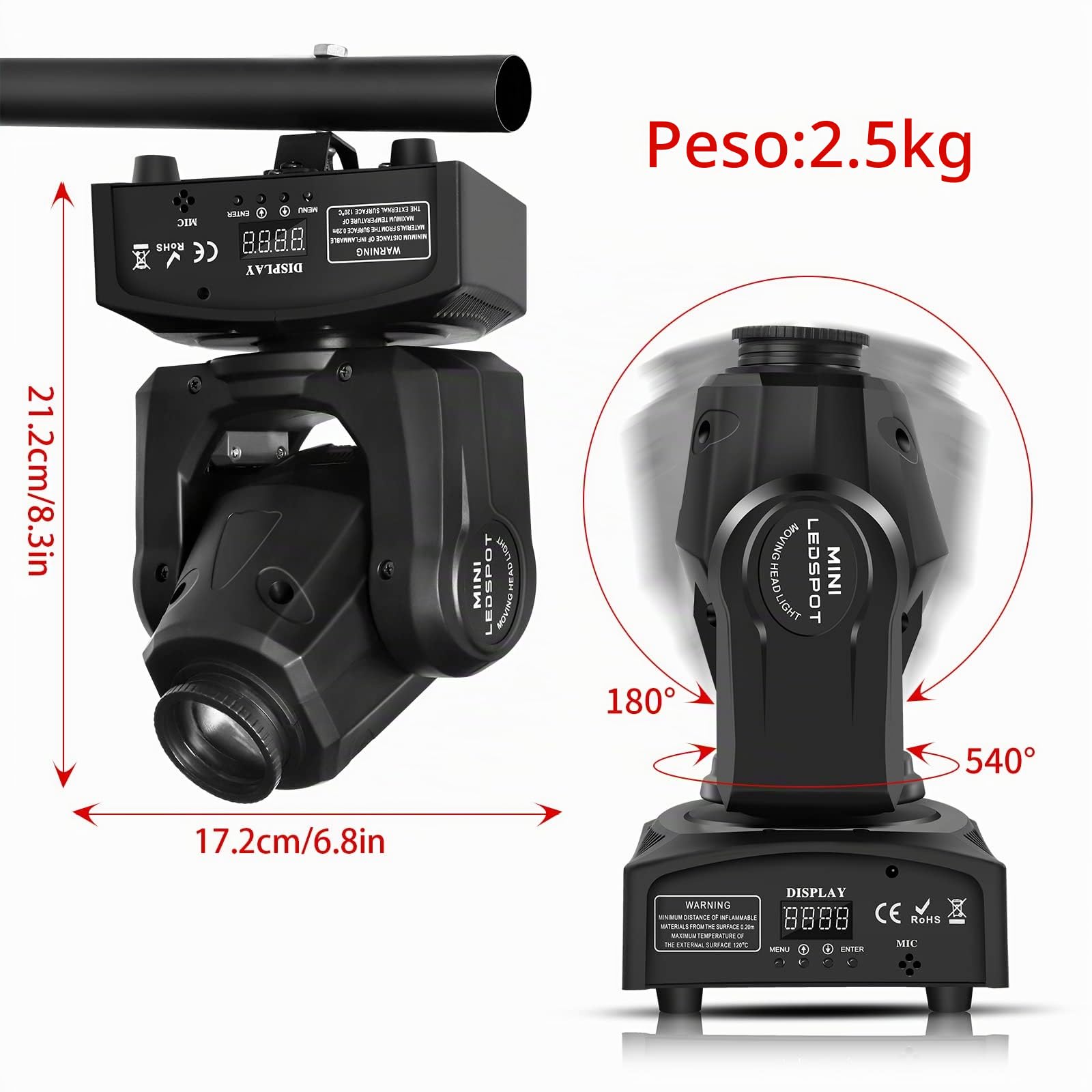 Testa Mobile, UKing Luce da Palcoscenico a Testa Mobile da 50 W, Luce da Discoteca a LED RGBW, 4 Modalità di Controllo / 8 Colori / 8 Motivi, con Telecomando Funzionale