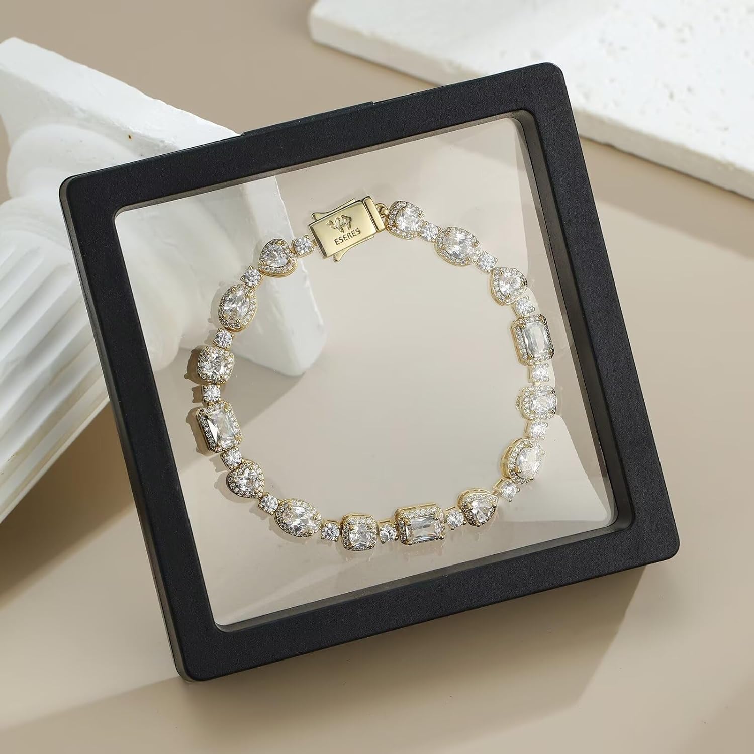 Eseres Tennis Bracelets for Women 7in Gold Plated Bracelet for Men Round Zircon Silver Tennis Bracelet Classic Hip Hop Hand Chain Jewelry Gift - Image 5