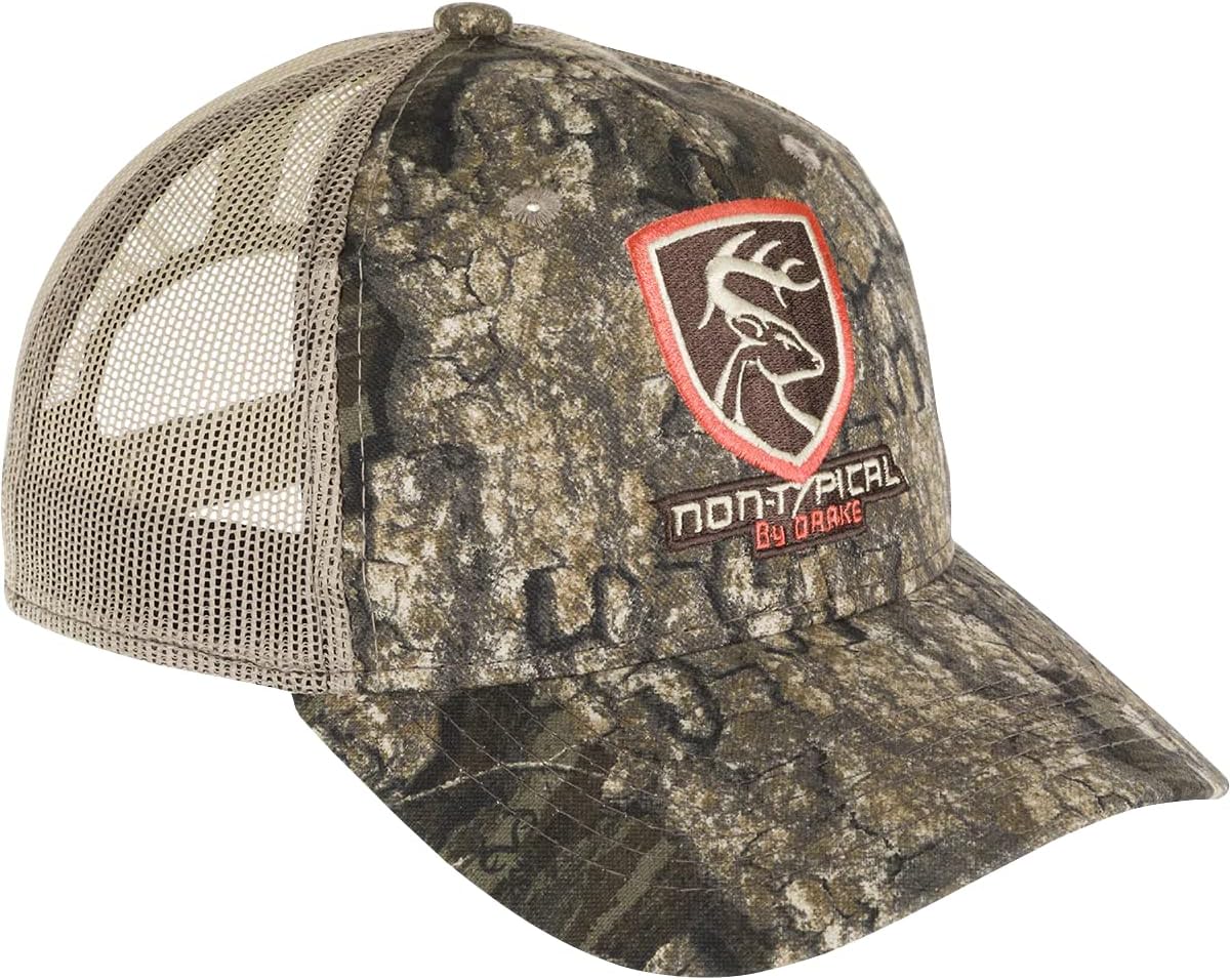 Drake Waterfowl Non-Typical Logo Camo Mesh Back Cap - Hunting Cotton Twill Cap with Adjustable Closure, One Size Fits Most