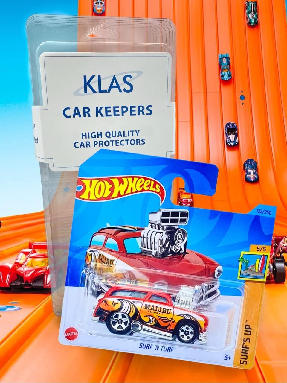 Hot Wheels Surf 'N Turf (Red) 5/5 Surf's Up 2023-122/250 (Short Card) - COMES IN A KLAS CAR KEEPER PROTECTIVE COLLECTORS CASE - HKJ35